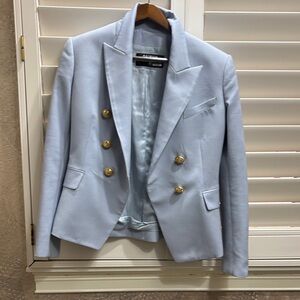 Balmain Light Blue Blazer with Gold Buttons
